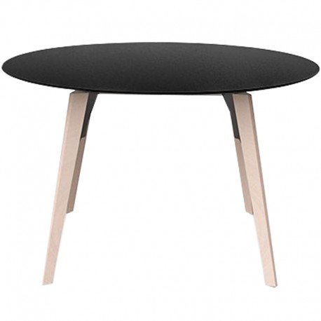 Table Ronde Vondom Faz Wood Plateau Noir et Pieds Chêne Blanchis Diamètre 120cm H74cm