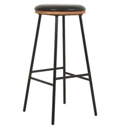 Lot de 2 Tabourets de bar imitation cuir noir et Pieds Métal Marc VeryForma