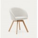 Arvin Swirl Chair in Beige Chenille Fabric and VeryForma Oak Wood Legs